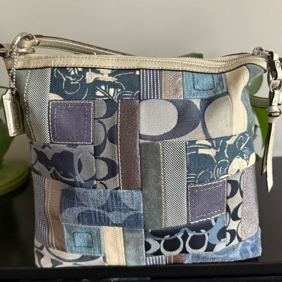 COACH Patchwork Denim Blue Convertible Shoulder Bag Purse Handbag Y2K Suede - Picture 3 of 13